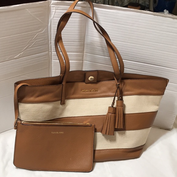 Michael Kors leather and coated canvas tote with pouch and tassel - Picture 8 of 9